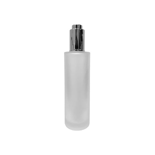 4 oz (120 ml) Frosted Clear Glass Cylinder Bottle with Silver Dropper