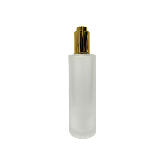 4 oz (120 ml) Frosted Clear Glass Cylinder Bottle with Gold Dropper