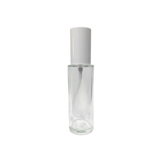 2 oz (60 ml) Clear Glass Cylinder Bottle with White Sprayer and Cap