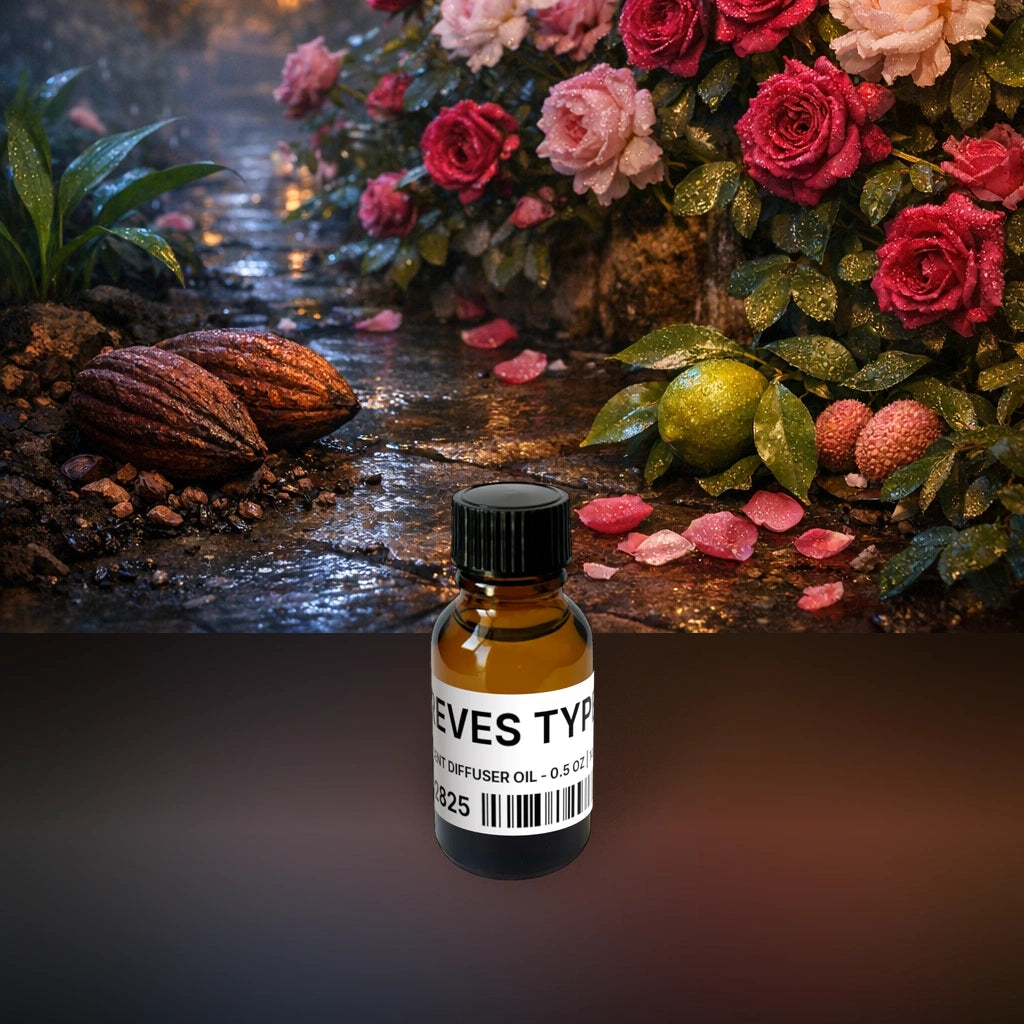 Reves Type Scent Diffuser Oil - 0.5 oz | 14 g fragrance bottle image with atmospheric background for Scent Diffuser Oil. Premium lifestyle product photo for fragrance listing.