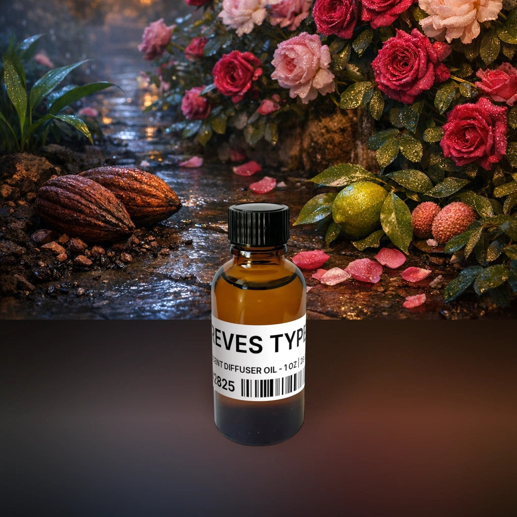 Reves Type Scent Diffuser Oil - 1 oz | 28 g fragrance bottle image with atmospheric background for Scent Diffuser Oil. Premium lifestyle product photo for fragrance listing.