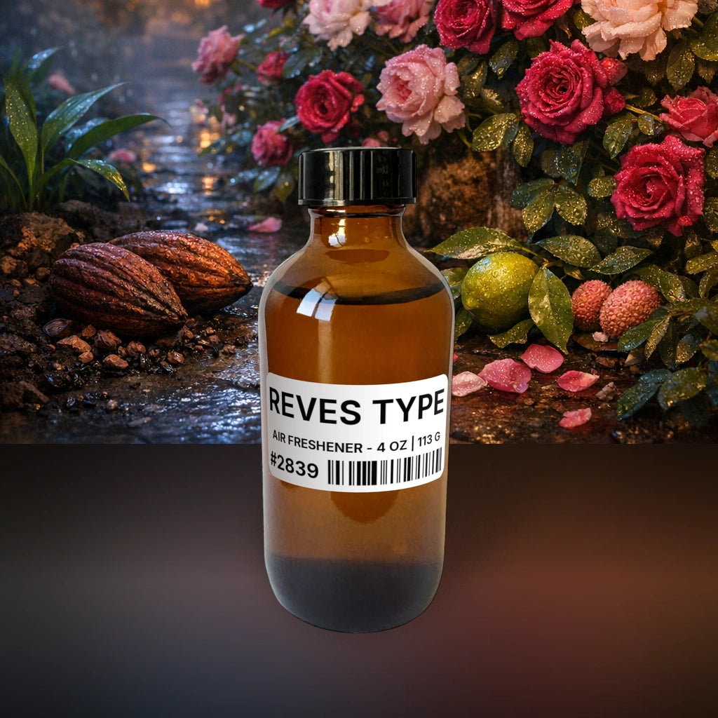 Reves Type Air Freshener - 4 oz | 113 g fragrance bottle image with atmospheric background for Air Freshener. Premium lifestyle product photo for fragrance listing.