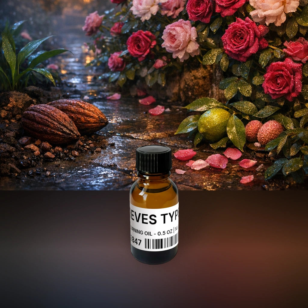 Reves Type Burning Oil - 0.5 oz | 14 g fragrance bottle image with atmospheric background for Burning Oil. Premium lifestyle product photo for fragrance listing.