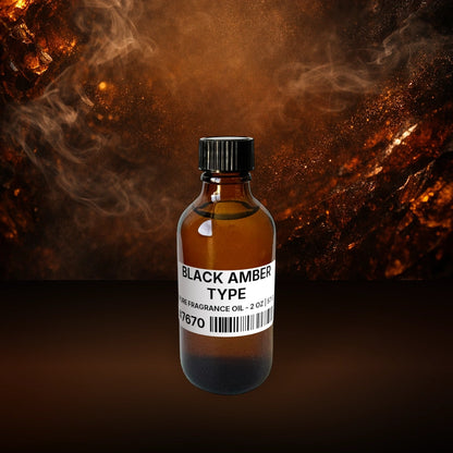Black Amber Type Pure Fragrance Oil - 2 oz | 57 g fragrance bottle image with atmospheric background for Pure Fragrance Oil. Premium lifestyle product photo for fragrance listing.