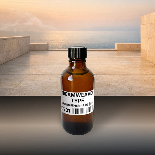 Dreamweaver Type Air Freshener - 2 oz | 57 g fragrance bottle image with atmospheric background for Air Freshener. Premium lifestyle product photo for fragrance listing.