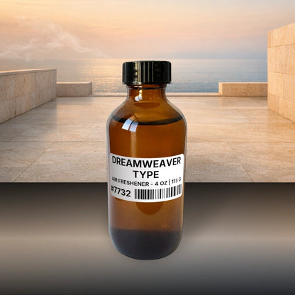 Dreamweaver Type Air Freshener - 4 oz | 113 g fragrance bottle image with atmospheric background for Air Freshener. Premium lifestyle product photo for fragrance listing.