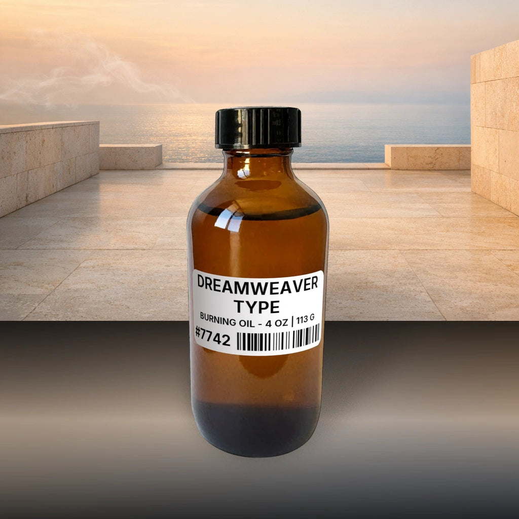 Dreamweaver Type Burning Oil - 4 oz | 113 g fragrance bottle image with atmospheric background for Burning Oil. Premium lifestyle product photo for fragrance listing.