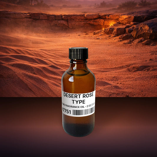 Desert Rose Type Pure Fragrance Oil - 2 oz | 57 g fragrance bottle image with atmospheric background for Pure Fragrance Oil. Premium lifestyle product photo for fragrance listing.