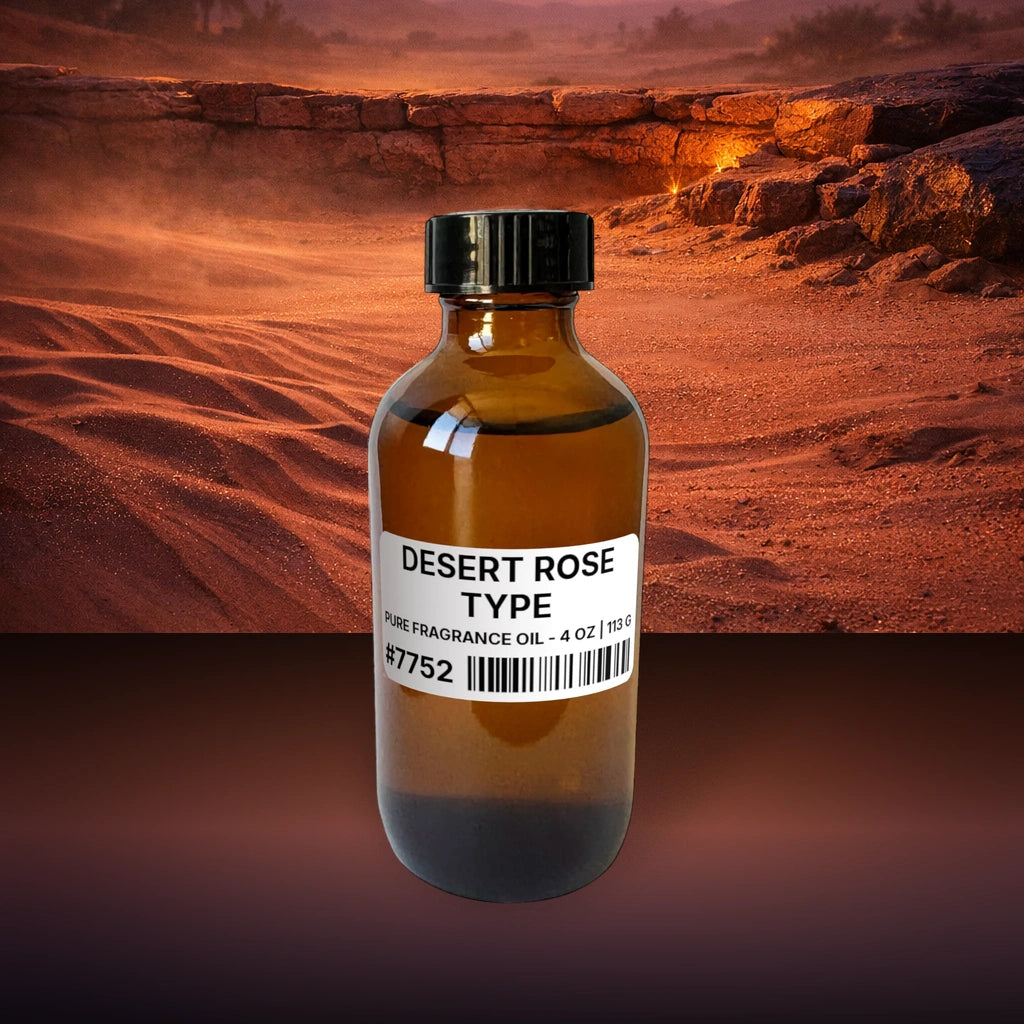 Desert Rose Type Pure Fragrance Oil - 4 oz | 113 g fragrance bottle image with atmospheric background for Pure Fragrance Oil. Premium lifestyle product photo for fragrance listing.