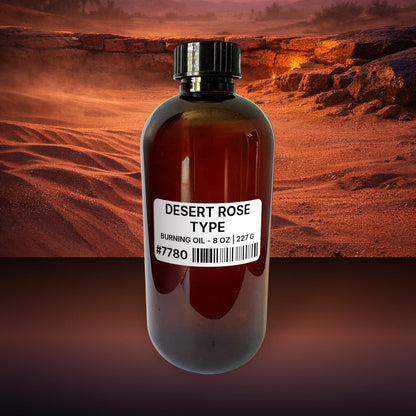 Desert Rose Type Burning Oil - 8 oz | 227 g fragrance bottle image with atmospheric background for Burning Oil. Premium lifestyle product photo for fragrance listing.