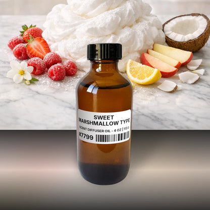 Sweet Marshmallow Type Scent Diffuser Oil - 4 oz | 113 g fragrance bottle image with atmospheric background for Scent Diffuser Oil. Premium lifestyle product photo for fragrance listing.
