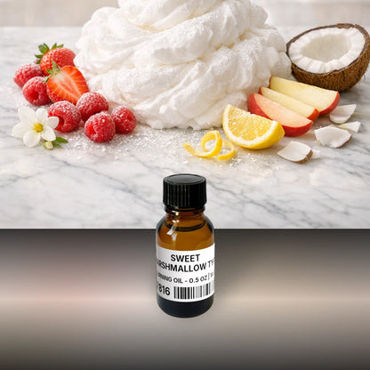 Sweet Marshmallow Type Burning Oil - 0.5 oz | 14 g fragrance bottle image with atmospheric background for Burning Oil. Premium lifestyle product photo for fragrance listing.
