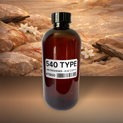540 Type Air Freshener - 8 oz | 227 g fragrance bottle image with atmospheric background for Air Freshener. Premium lifestyle product photo for fragrance listing.