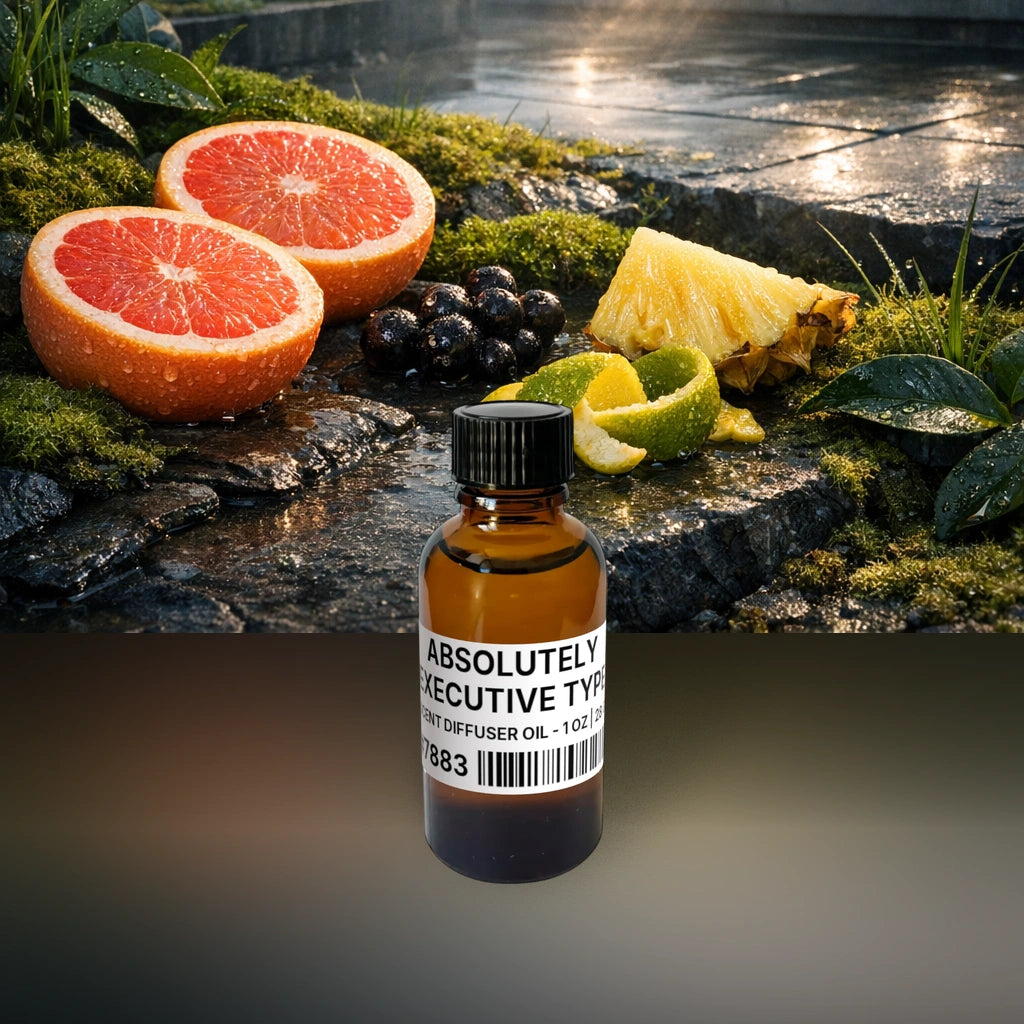 Absolutely Executive Type Scent Diffuser Oil - 1 oz | 28 g fragrance bottle image with atmospheric background for Scent Diffuser Oil. Premium lifestyle product photo for fragrance listing.