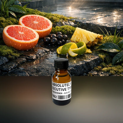Absolutely Executive Type Air Freshener - 0.5 oz | 14 g fragrance bottle image with atmospheric background for Air Freshener. Premium lifestyle product photo for fragrance listing.