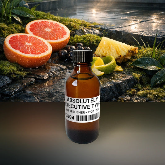 Absolutely Executive Type Air Freshener - 2 oz | 57 g fragrance bottle image with atmospheric background for Air Freshener. Premium lifestyle product photo for fragrance listing.