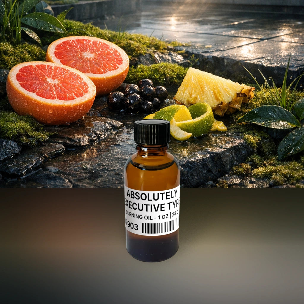 Absolutely Executive Type Burning Oil - 1 oz | 28 g fragrance bottle image with atmospheric background for Burning Oil. Premium lifestyle product photo for fragrance listing.