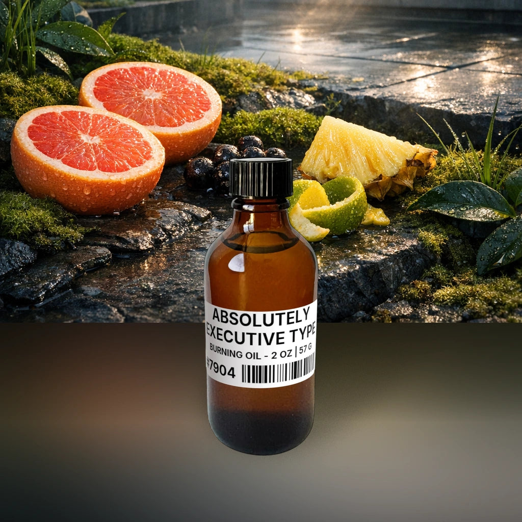 Absolutely Executive Type Burning Oil - 2 oz | 57 g fragrance bottle image with atmospheric background for Burning Oil. Premium lifestyle product photo for fragrance listing.