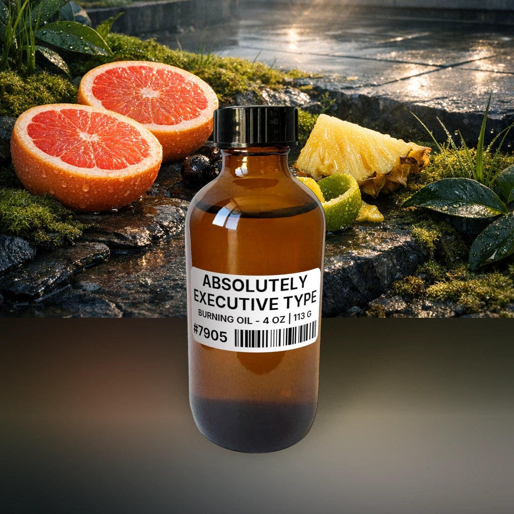 Absolutely Executive Type Burning Oil - 4 oz | 113 g fragrance bottle image with atmospheric background for Burning Oil. Premium lifestyle product photo for fragrance listing.