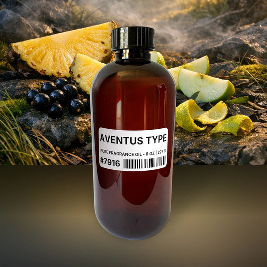 Aventus Type Pure Fragrance Oil - 8 oz | 227 g fragrance bottle image with atmospheric background for Pure Fragrance Oil. Premium lifestyle product photo for fragrance listing.