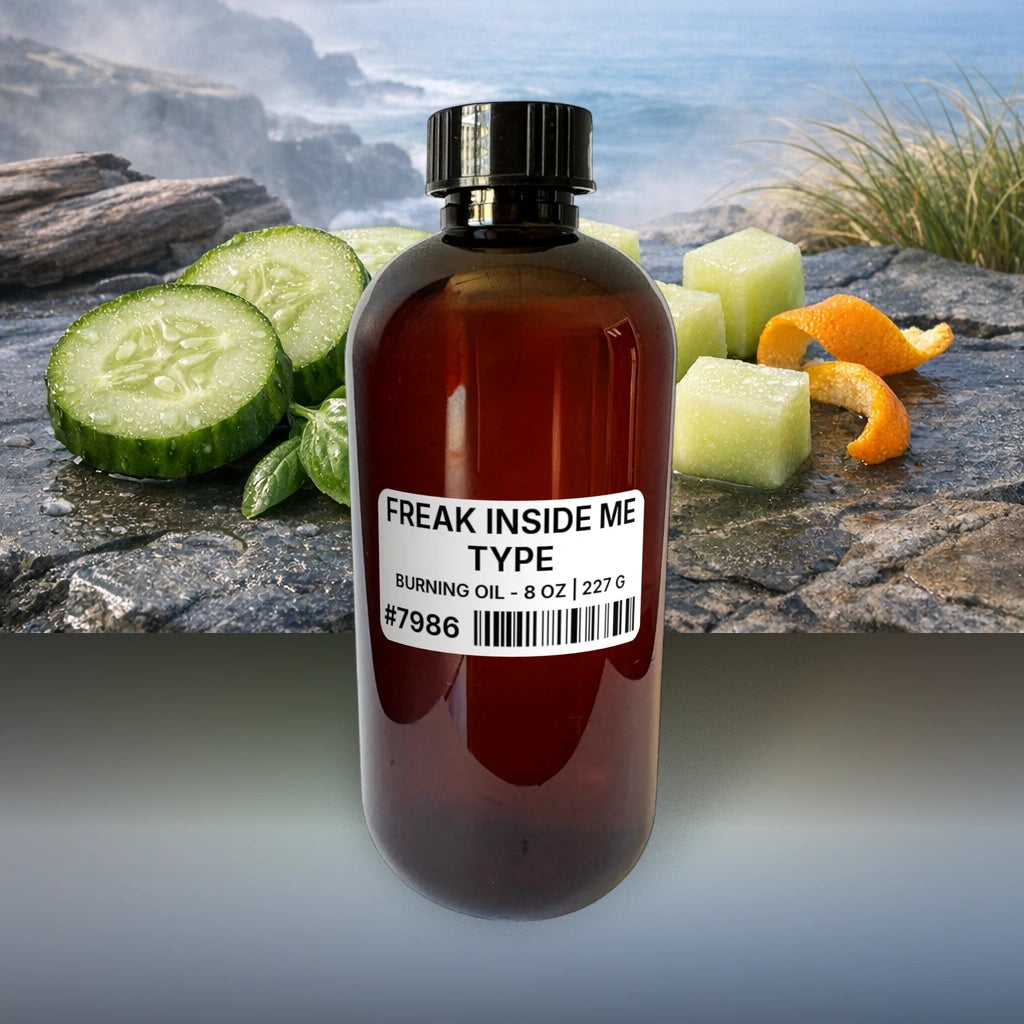 Freak Inside Me Type Burning Oil - 8 oz | 227 g fragrance bottle image with atmospheric background for Burning Oil. Premium lifestyle product photo for fragrance listing.