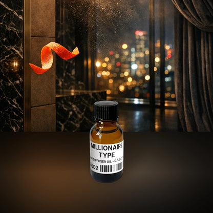 Millionaire Type Scent Diffuser Oil - 0.5 oz | 14 g fragrance bottle image with atmospheric background for Scent Diffuser Oil. Premium lifestyle product photo for fragrance listing.