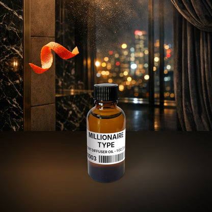 Millionaire Type Scent Diffuser Oil - 1 oz | 28 g fragrance bottle image with atmospheric background for Scent Diffuser Oil. Premium lifestyle product photo for fragrance listing.