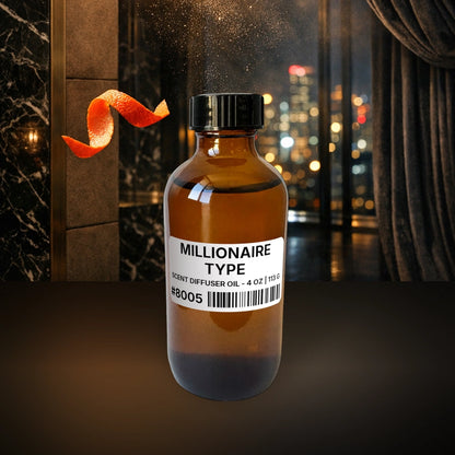 Millionaire Type Scent Diffuser Oil - 4 oz | 113 g fragrance bottle image with atmospheric background for Scent Diffuser Oil. Premium lifestyle product photo for fragrance listing.