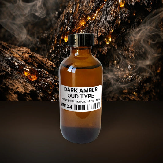 Dark Amber Oud Type Scent Diffuser Oil - 4 oz | 113 g fragrance bottle image with atmospheric background for Scent Diffuser Oil. Premium lifestyle product photo for fragrance listing.