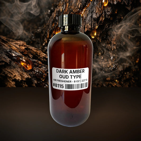 Dark Amber Oud Type Air Freshener - 8 oz | 227 g fragrance bottle image with atmospheric background for Air Freshener. Premium lifestyle product photo for fragrance listing.