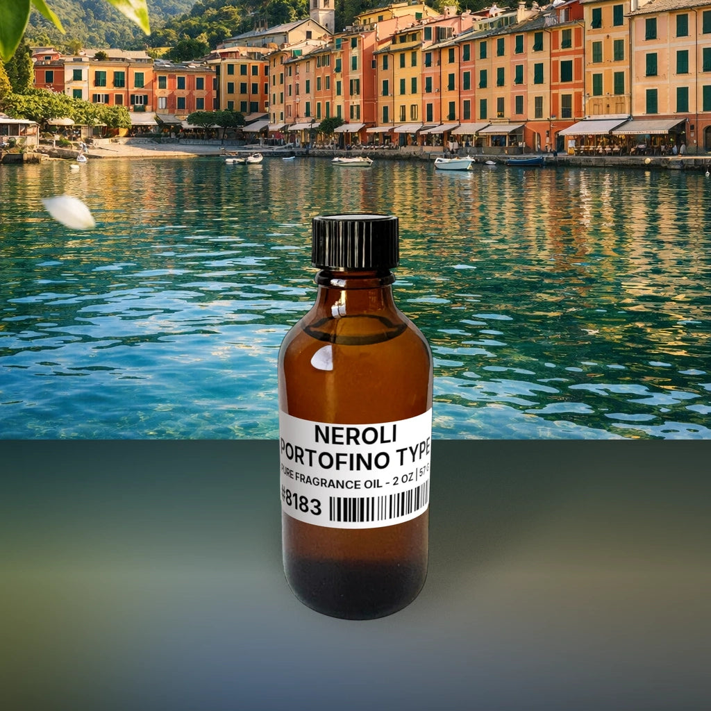 Neroli Portofino Type Pure Fragrance Oil - 2 oz | 57 g fragrance bottle image with atmospheric background for Pure Fragrance Oil. Premium lifestyle product photo for fragrance listing.