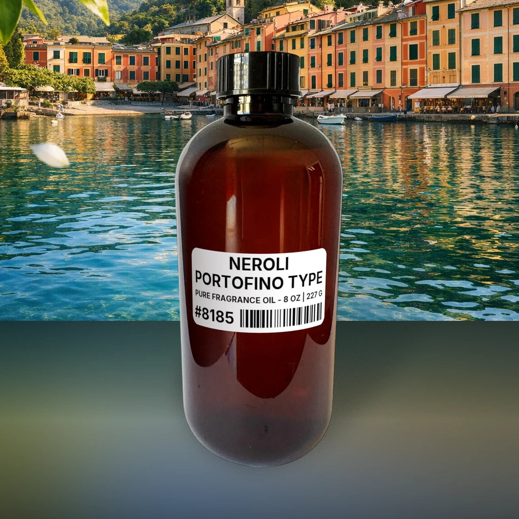 Neroli Portofino Type Pure Fragrance Oil - 8 oz | 227 g fragrance bottle image with atmospheric background for Pure Fragrance Oil. Premium lifestyle product photo for fragrance listing.