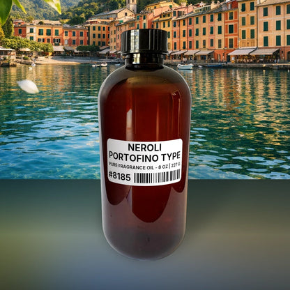 Neroli Portofino Type Pure Fragrance Oil - 8 oz | 227 g fragrance bottle image with atmospheric background for Pure Fragrance Oil. Premium lifestyle product photo for fragrance listing.
