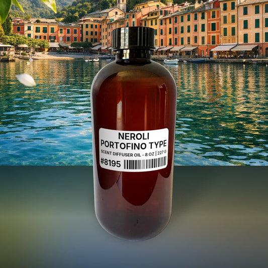 Neroli Portofino Type Scent Diffuser Oil - 8 oz | 227 g fragrance bottle image with atmospheric background for Scent Diffuser Oil. Premium lifestyle product photo for fragrance listing.