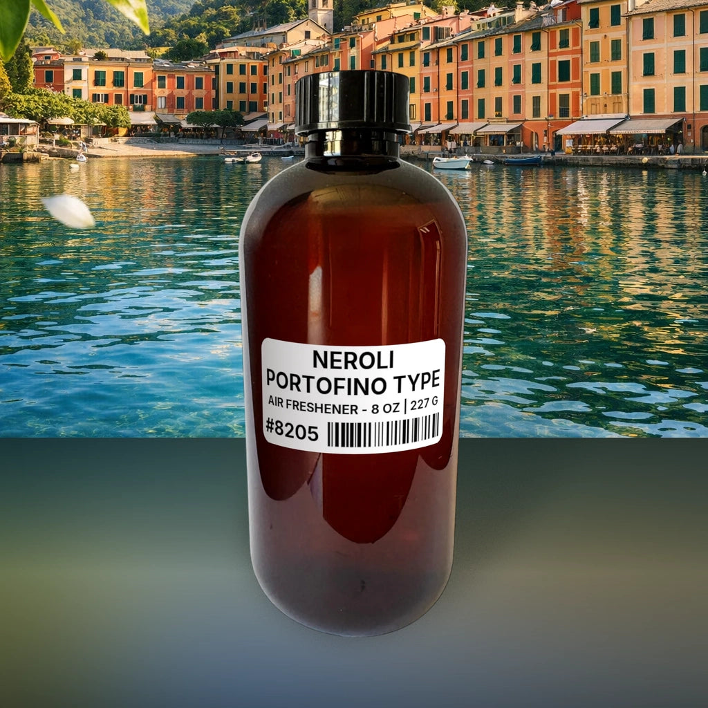 Neroli Portofino Type Air Freshener - 8 oz | 227 g fragrance bottle image with atmospheric background for Air Freshener. Premium lifestyle product photo for fragrance listing.