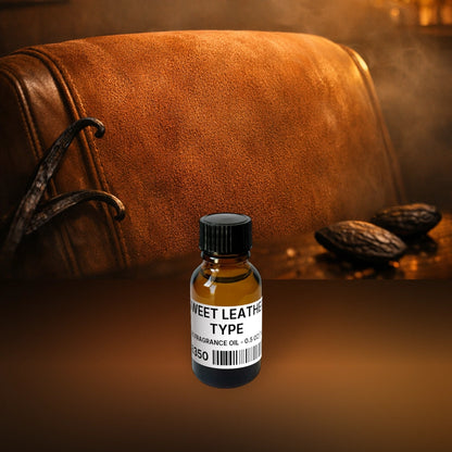 Sweet Leather Type Pure Fragrance Oil - 0.5 oz | 14 g fragrance bottle image with atmospheric background for Pure Fragrance Oil. Premium lifestyle product photo for fragrance listing.