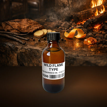 Wild Flame Type Pure Fragrance Oil - 2 oz | 57 g fragrance bottle image with atmospheric background for Pure Fragrance Oil. Premium lifestyle product photo for fragrance listing.