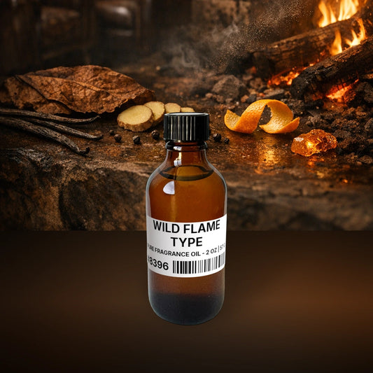 Wild Flame Type Pure Fragrance Oil - 2 oz | 57 g fragrance bottle image with atmospheric background for Pure Fragrance Oil. Premium lifestyle product photo for fragrance listing.