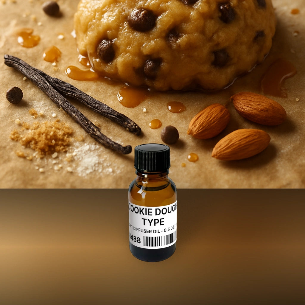 Cookie Dough Type Scent Diffuser Oil - 0.5 oz | 14 g fragrance bottle image with atmospheric background for Scent Diffuser Oil. Premium lifestyle product photo for fragrance listing.