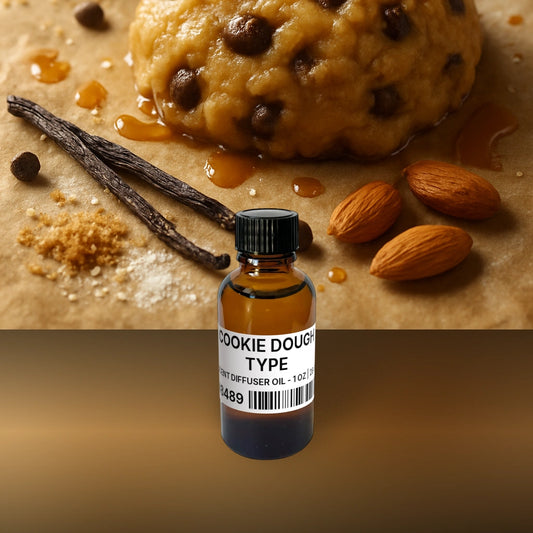 Cookie Dough Type Scent Diffuser Oil - 1 oz | 28 g fragrance bottle image with atmospheric background for Scent Diffuser Oil. Premium lifestyle product photo for fragrance listing.