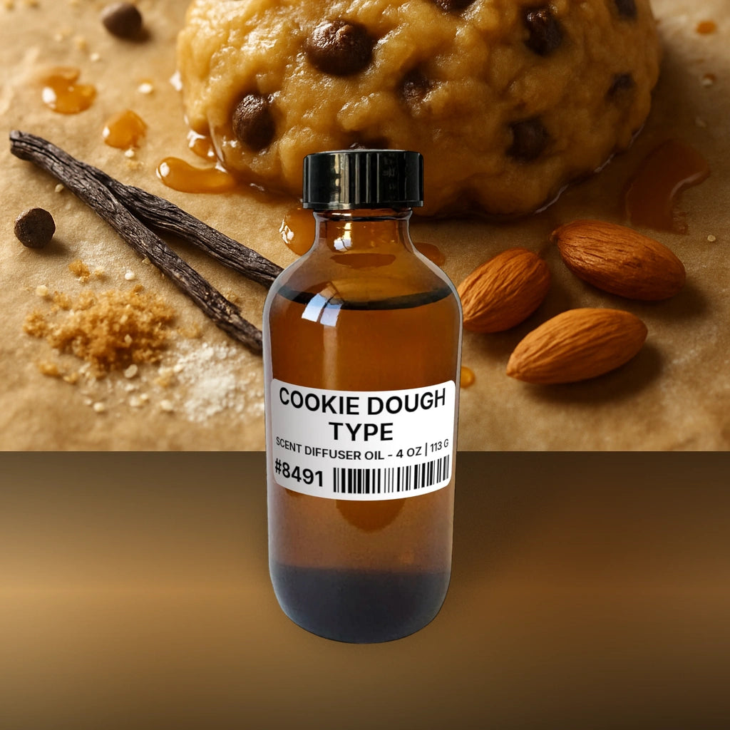 Cookie Dough Type Scent Diffuser Oil - 4 oz | 113 g fragrance bottle image with atmospheric background for Scent Diffuser Oil. Premium lifestyle product photo for fragrance listing.
