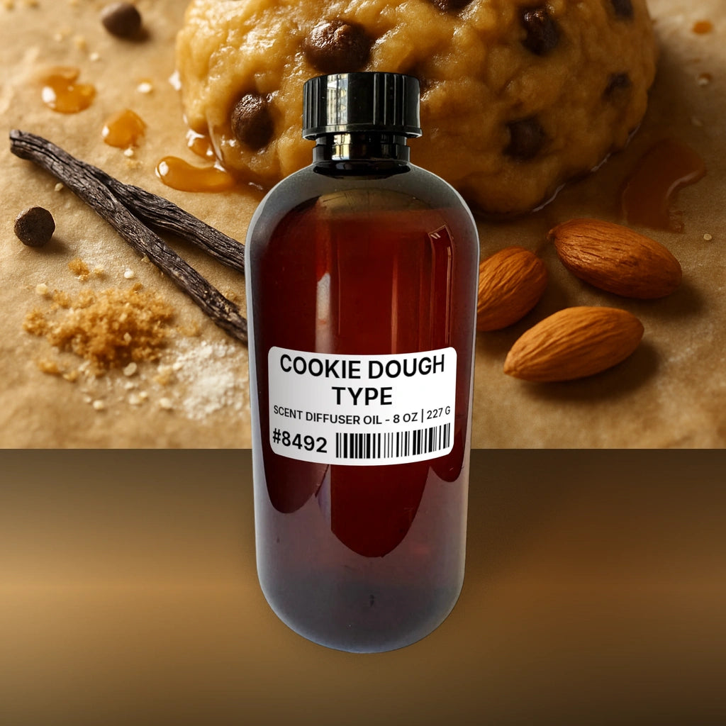 Cookie Dough Type Scent Diffuser Oil - 8 oz | 227 g fragrance bottle image with atmospheric background for Scent Diffuser Oil. Premium lifestyle product photo for fragrance listing.