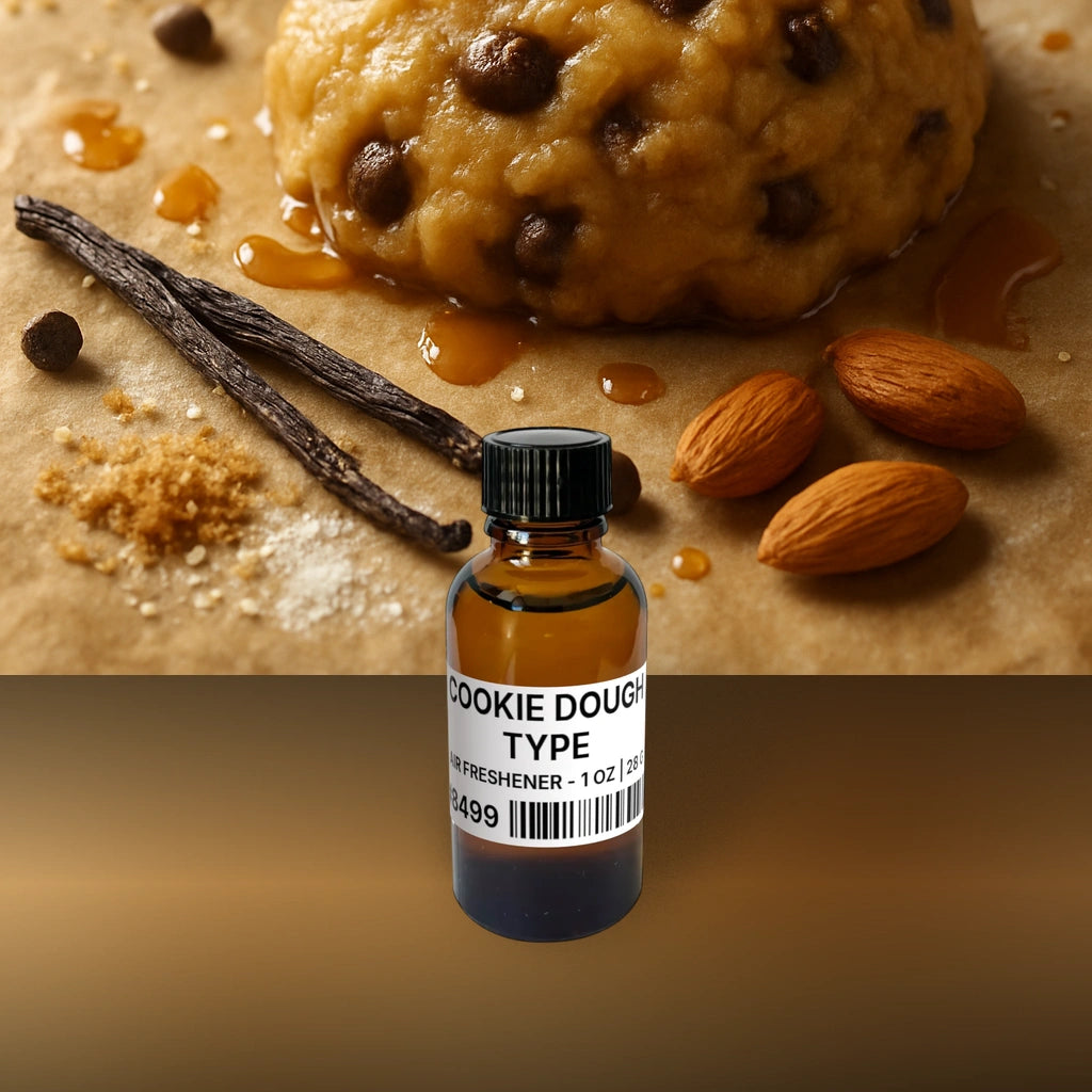 Cookie Dough Type Air Freshener - 1 oz | 28 g fragrance bottle image with atmospheric background for Air Freshener. Premium lifestyle product photo for fragrance listing.
