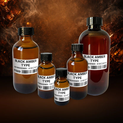 Black Amber Type Air Freshener - 1 lb | 454 g fragrance bottle image with atmospheric background for Air Freshener. Premium lifestyle product photo for fragrance listing.