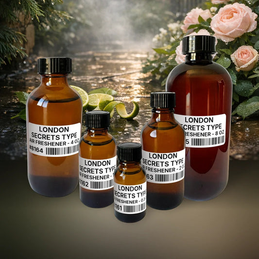 London Secrets Type Air Freshener - 8 lb (3.63 kg) fragrance bottle image with atmospheric background for Air Freshener. Premium lifestyle product photo for fragrance listing.