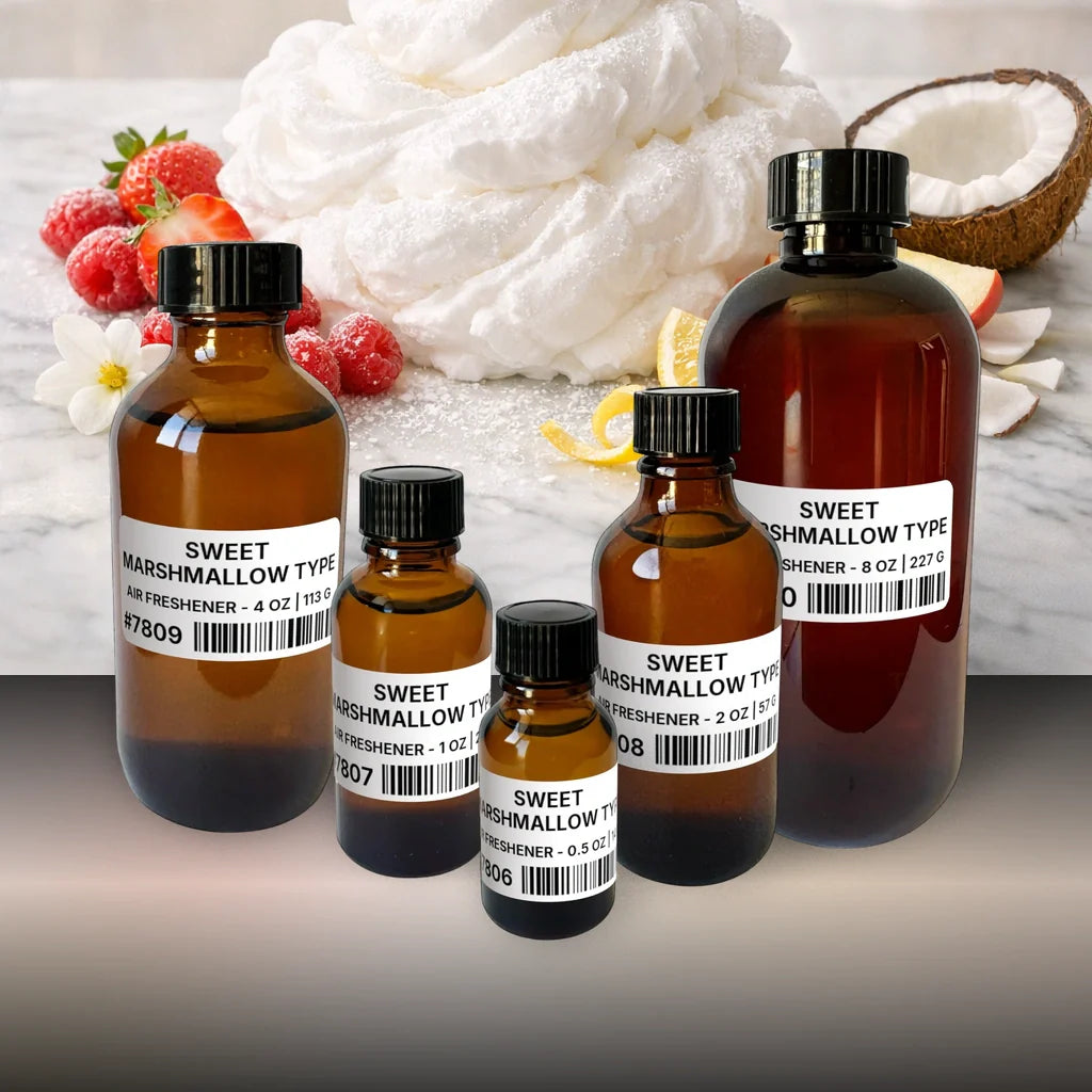 Sweet Marshmallow Type Air Freshener - 40 lb | 18.14 kg fragrance bottle image with atmospheric background for Air Freshener. Premium lifestyle product photo for fragrance listing.