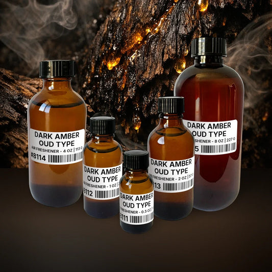 Dark Amber Oud Type Air Freshener - 8 lb | 3.63 kg fragrance bottle image with atmospheric background for Air Freshener. Premium lifestyle product photo for fragrance listing.