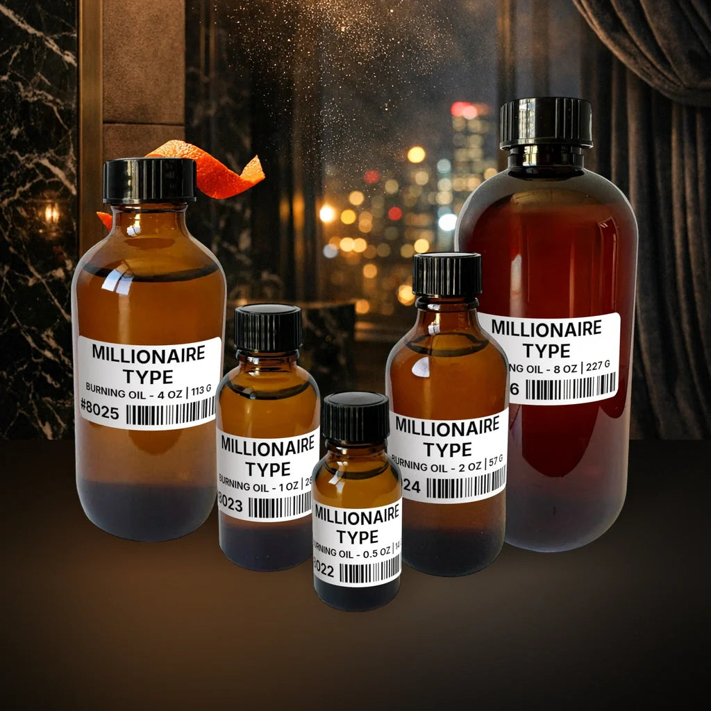 Millionaire Type Burning Oil - 2 lb | 907 g fragrance bottle image with atmospheric background for Burning Oil. Premium lifestyle product photo for fragrance listing.