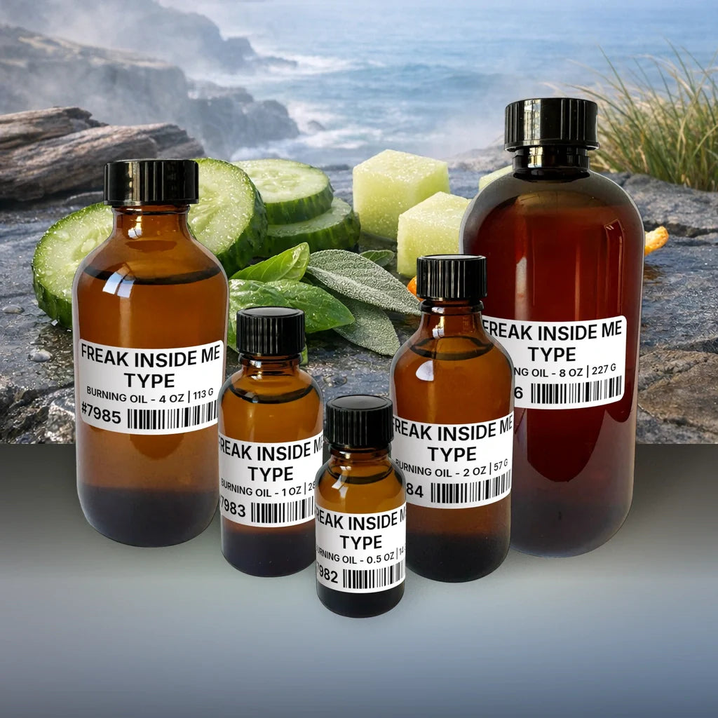 Freak Inside Me Type Burning Oil - 2 lb | 907 g fragrance bottle image with atmospheric background for Burning Oil. Premium lifestyle product photo for fragrance listing.