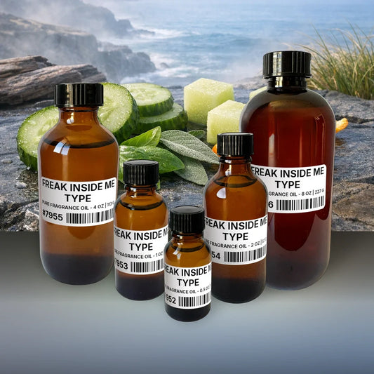 Freak Inside Me Type Pure Fragrance Oil - 40 lb | 18.14 kg fragrance bottle image with atmospheric background for Pure Fragrance Oil. Premium lifestyle product photo for fragrance listing.